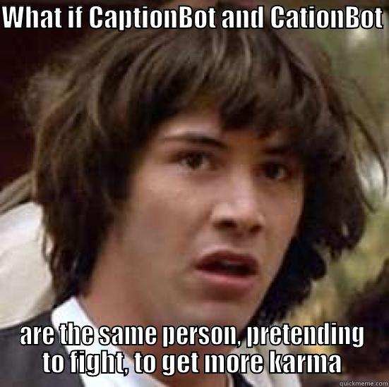 WHAT IF CAPTIONBOT AND CATIONBOT  ARE THE SAME PERSON, PRETENDING TO FIGHT, TO GET MORE KARMA conspiracy keanu