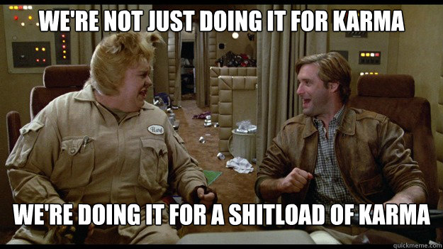 We're not just doing it for Karma We're doing it for a shitload of Karma  