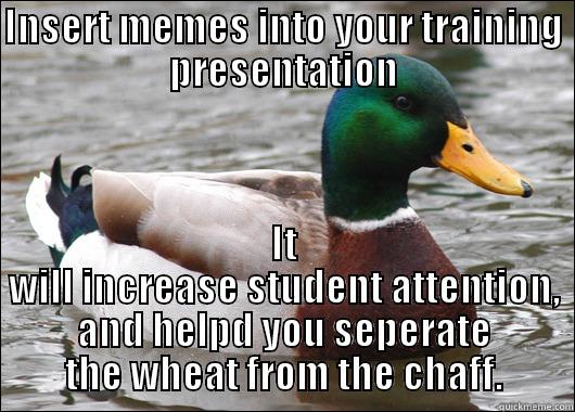INSERT MEMES INTO YOUR TRAINING PRESENTATION IT WILL INCREASE STUDENT ATTENTION, AND HELP YOU SEPARATE THE WHEAT FROM THE CHAFF. Actual Advice Mallard