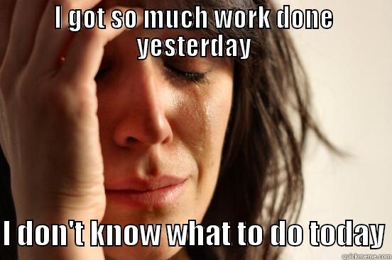I GOT SO MUCH WORK DONE YESTERDAY  I DON'T KNOW WHAT TO DO TODAY First World Problems