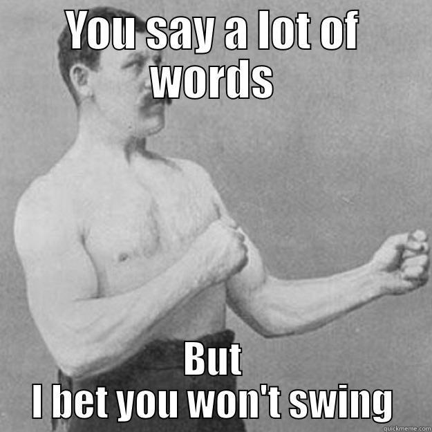 YOU SAY A LOT OF WORDS BUT I BET YOU WON'T SWING overly manly man