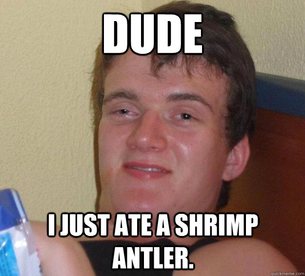 Dude I just ate a shrimp antler.  10 Guy