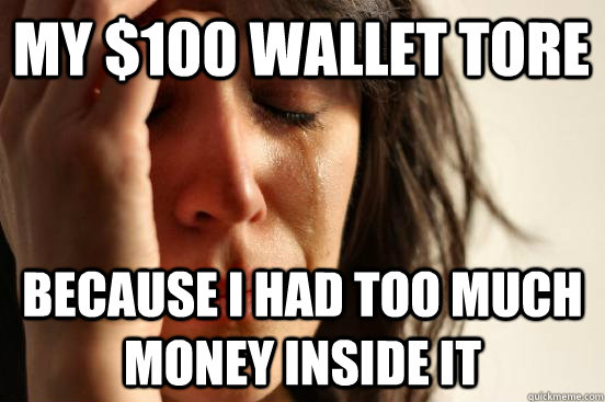 My $100 wallet tore Because I had too much money inside it  First World Problems