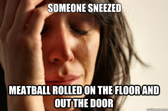 Someone sneezed meatball rolled on the floor and out the door  First World Problems