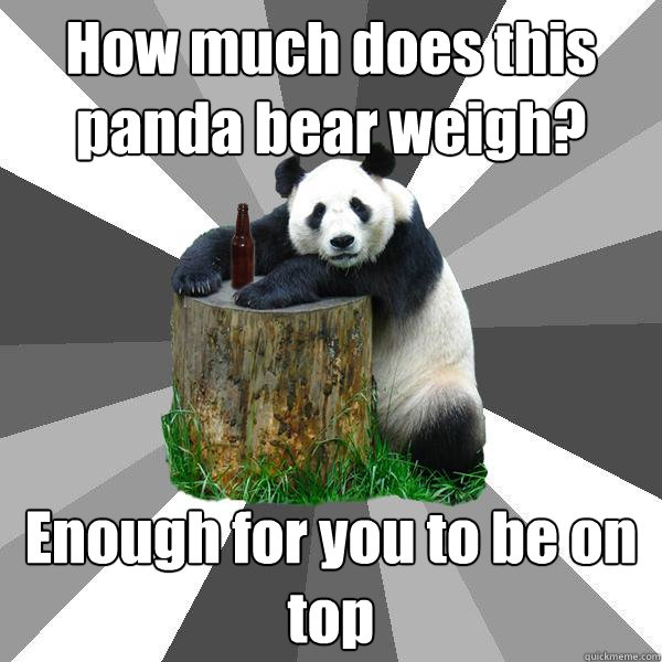 How much does this panda bear weigh? Enough for you to be on top  Pickup-Line Panda