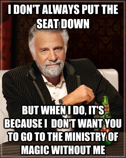 I don't always put the seat down but when i do, it's because i  don't want you to go to the Ministry of Magic without me - I don't always put the seat down but when i do, it's because i  don't want you to go to the Ministry of Magic without me  The Most Interesting Man In The World