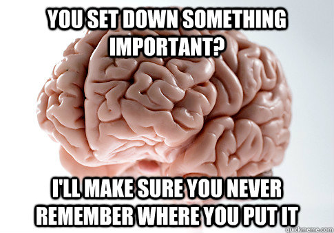 You set down something important? I'll make sure you never remember where you put it  Scumbag Brain
