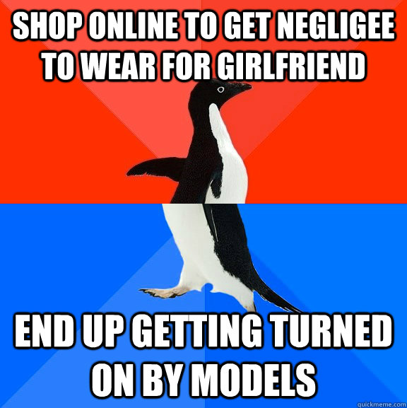 shop online to get negligee to wear for girlfriend end up getting turned on by models  Socially Awesome Awkward Penguin