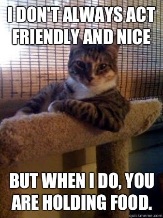 I don't always act friendly and nice But when I do, you are holding food.  The Most Interesting Cat in the World
