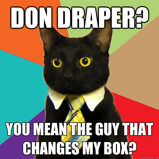 Don Draper? YOU MEAN THE GUY THAT CHANGES MY BOX?  Business Cat