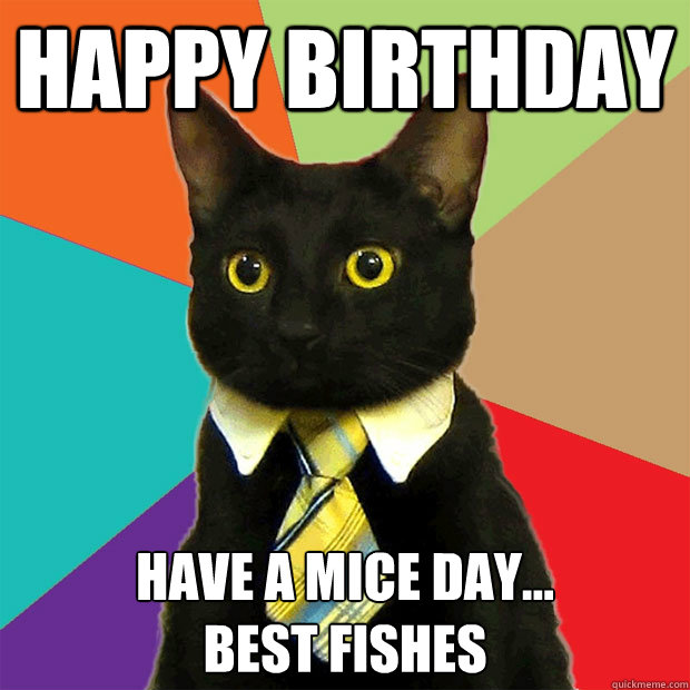 Happy Birthday Have a Mice day... 
Best Fishes  Business Cat