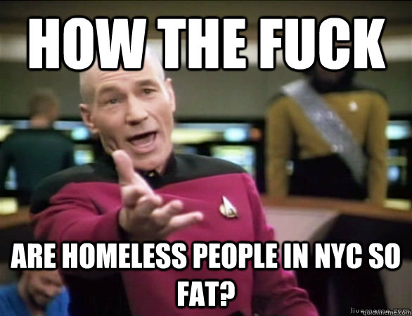 how the fuck are homeless people in nyc so fat?  Annoyed Picard HD