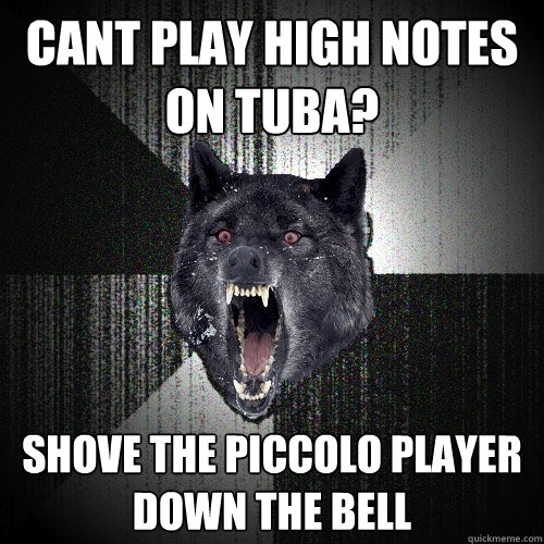cant play high notes on tuba? shove the piccolo player down the bell   Insanity Wolf