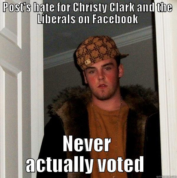 POST'S HATE FOR CHRISTY CLARK AND THE LIBERALS ON FACEBOOK NEVER ACTUALLY VOTED  Scumbag Steve