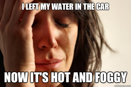 I left my water in the car Now it's hot and foggy  First World Problems
