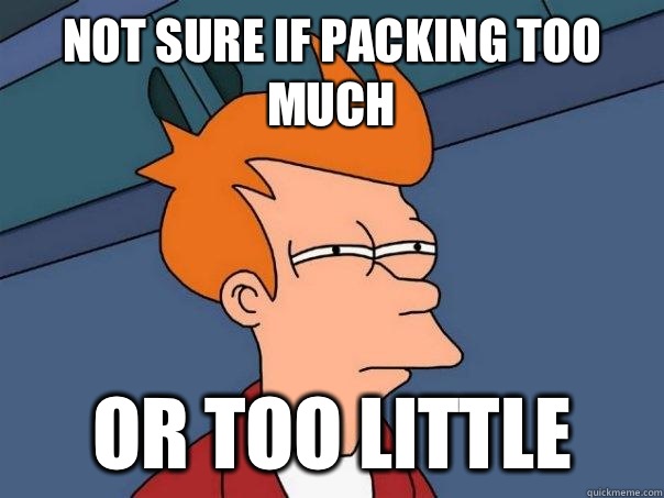 Not sure if packing too much Or too little  Futurama Fry