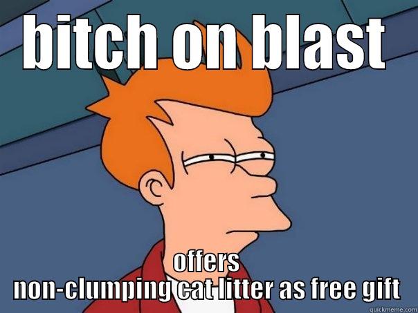 BITCH ON BLAST OFFERS NON-CLUMPING CAT LITTER AS FREE GIFT Futurama Fry