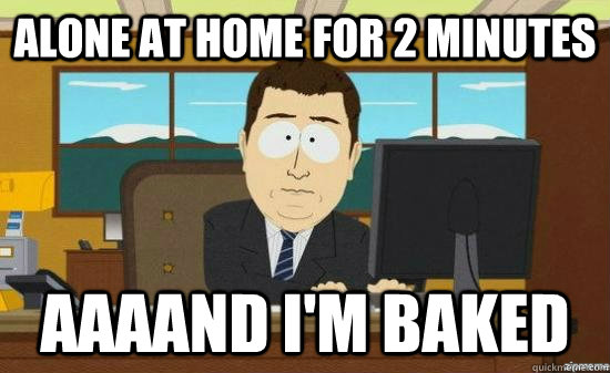 Alone at home for 2 minutes AAAAND I'm baked  aaaand its gone