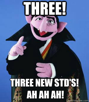 three! Three new std's!
 Ah Ah AH!  the count
