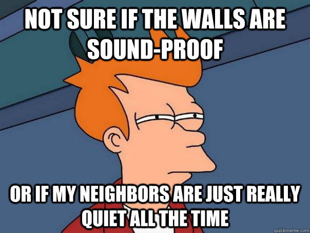 not sure if the walls are sound-proof or if my neighbors are just really quiet all the time - not sure if the walls are sound-proof or if my neighbors are just really quiet all the time  Futurama Fry