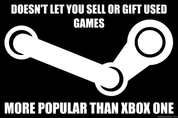 Doesn't let you sell or gift used games More popular than Xbox One  Good Guy Steam