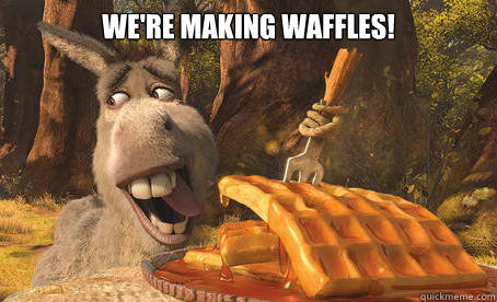 We're making WAFFLES!   Donkeys Waffles