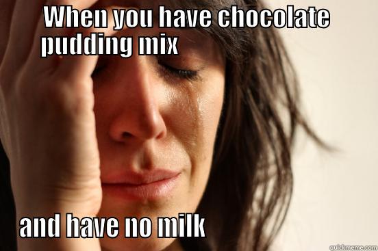 WHEN YOU HAVE CHOCOLATE PUDDING MIX                                 AND HAVE NO MILK                                First World Problems