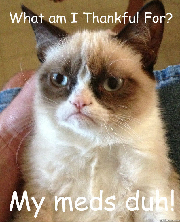 What am I Thankful For? My meds duh!  Grumpy Cat
