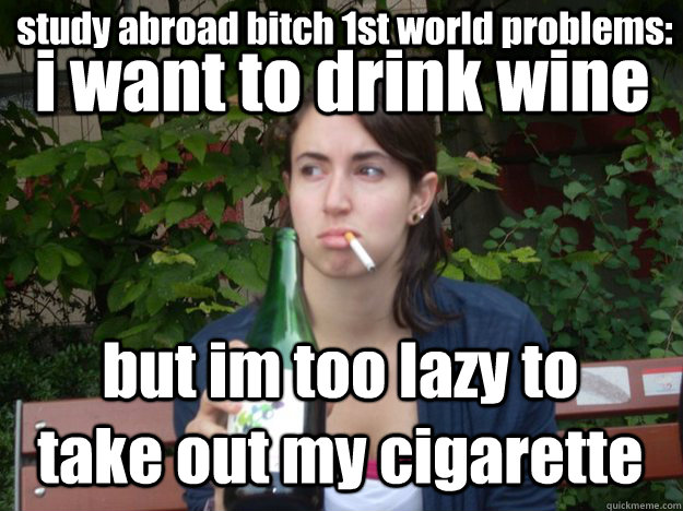 study abroad bitch 1st world problems: i want to drink wine but im too lazy to take out my cigarette  Study Abroad Bitch