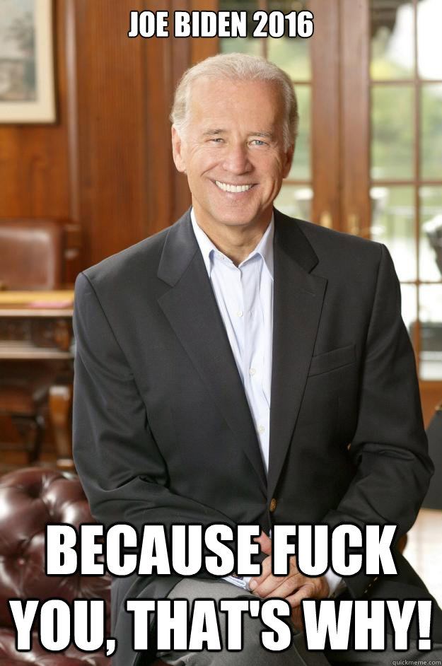 Joe Biden 2016 Because FUCK YOU, that's why!  Joe Biden