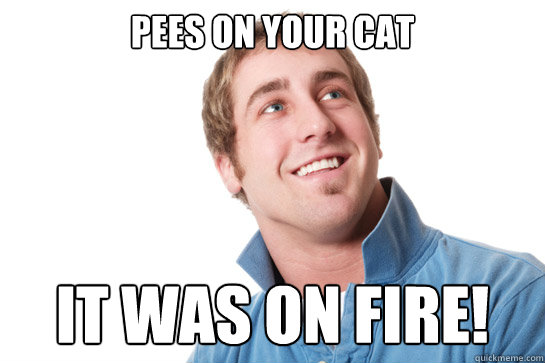 pees on your cat it was on fire!  Misunderstood D-Bag