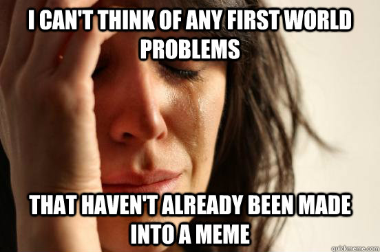 I can't think of any first world problems that haven't already been made into a meme  First World Problems