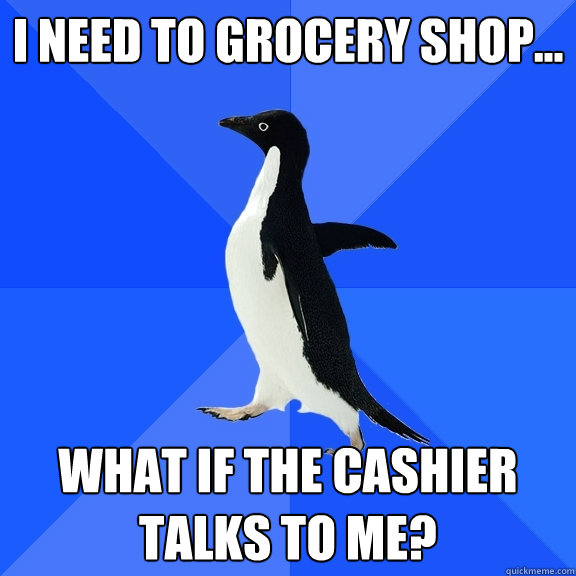 i need to grocery shop... what if the cashier talks to me?  Socially Awkward Penguin