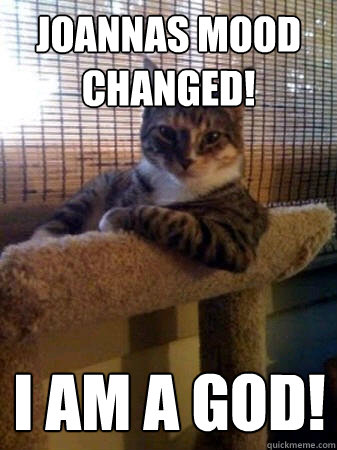 Joannas mood changed! I am a god!  The Most Interesting Cat in the World
