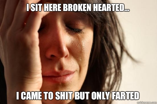 I sit here broken hearted... I came to shit but only farted  First World Problems