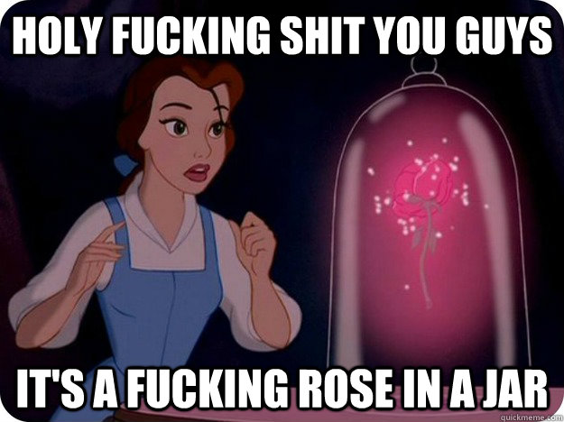 holy fucking shit you guys it's a fucking rose in a jar  dirty disney