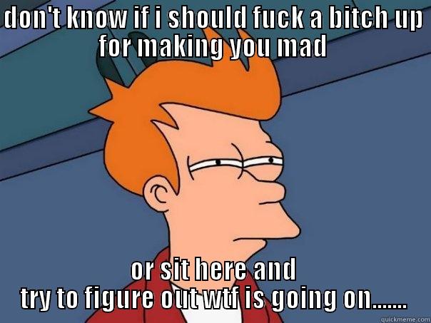 DON'T KNOW IF I SHOULD FUCK A BITCH UP FOR MAKING YOU MAD OR SIT HERE AND TRY TO FIGURE OUT WTF IS GOING ON....... Futurama Fry
