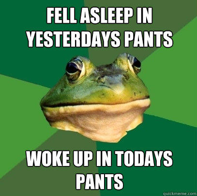 Fell asleep in yesterdays pants Woke up in todays pants  Foul Bachelor Frog