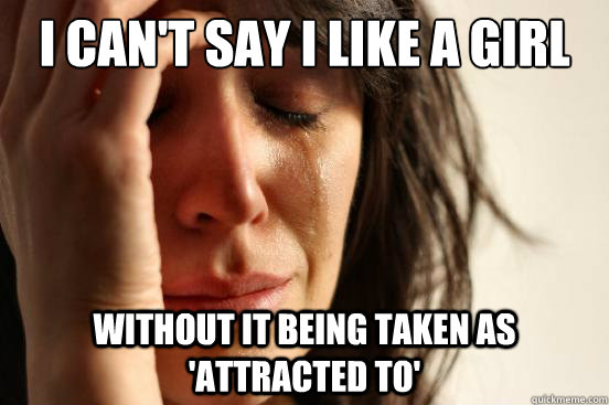 I can't say I like a girl without it being taken as 'attracted to'  First World Problems