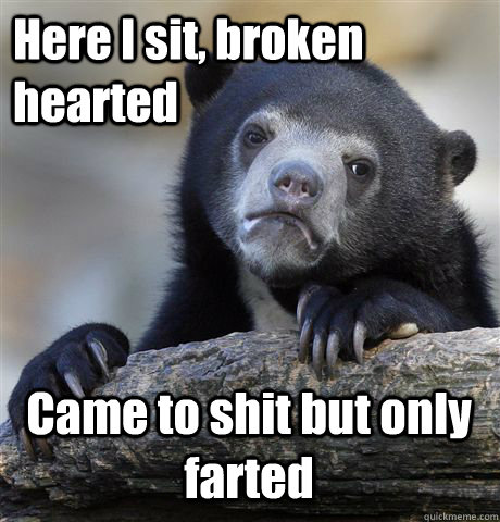 Here I sit, broken hearted Came to shit but only farted - Here I sit, broken hearted Came to shit but only farted  Confession Bear
