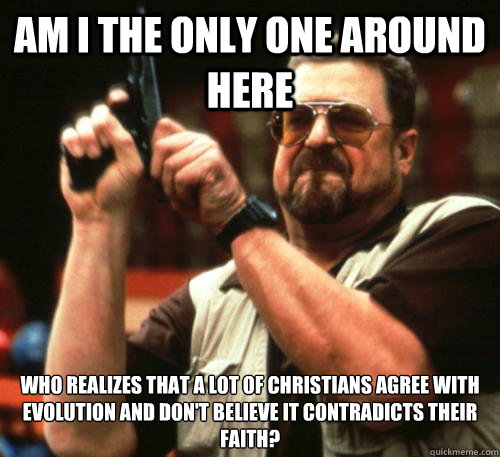 Am i the only one around here who realizes that a lot of Christians agree with evolution and don't believe it contradicts their faith?  Am I The Only One Around Here