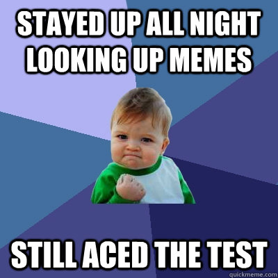 Stayed up all night looking up memes still aced the test  Success Kid