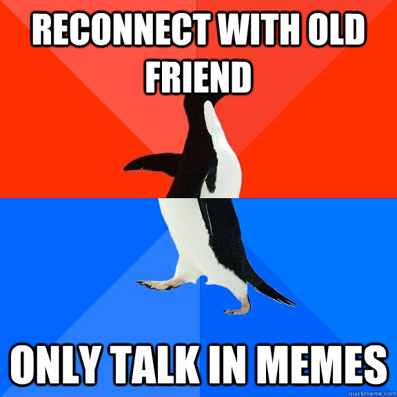 reconnect with old friend only talk in memes  Socially Awesome Awkward Penguin