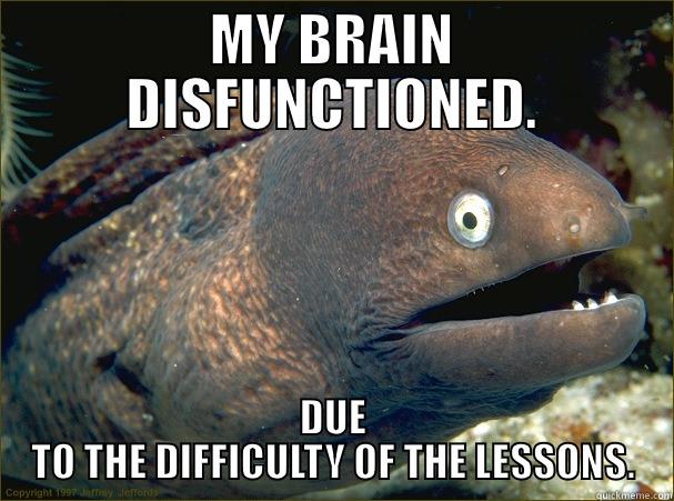 MY BRAIN DISFUNCTIONED. DUE TO THE DIFFICULTY OF THE LESSONS. Bad Joke Eel