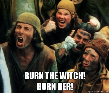  burn the witch!
burn her! -  burn the witch!
burn her!  Monty Python