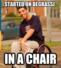 started on degrassi  in a chair  