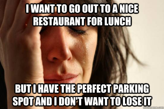 I want to go out to a nice restaurant for lunch but I have the perfect parking spot and I don't want to lose it  First World Problems