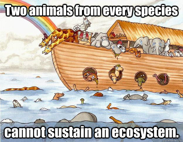 Two animals from every species  cannot sustain an ecosystem.  - Two animals from every species  cannot sustain an ecosystem.   Why climate change is debatable