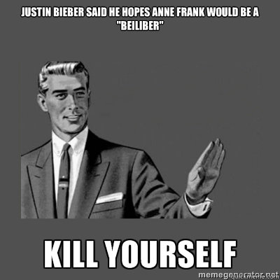 justin bieber said he hopes anne frank would be a 