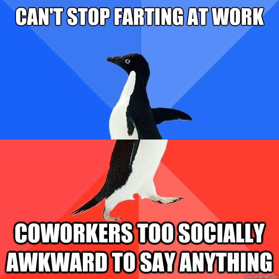 CAN'T STOP FARTING AT WORK COWORKERS TOO SOCIALLY AWKWARD TO SAY ANYTHING  Socially Awkward Awesome Penguin